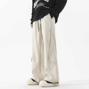 日系復古解構設計感休閑褲女2026新款潮牌寬松情侶直筒抽繩運動褲