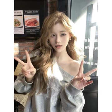 Crazy Ladys 法式氣質蝴蝶灰色衛衣女秋季新款小眾蕾絲花邊上衣潮