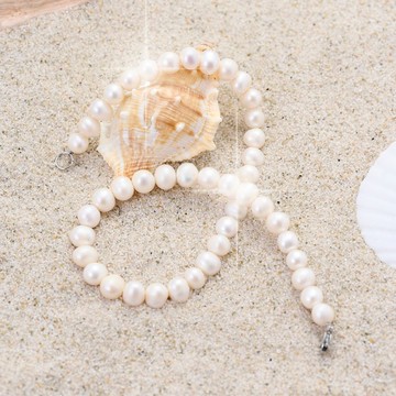 天然白色淡水珍珠項鍊 9–10mm 銀色龍蝦扣 大氣優雅 紀念日禮物