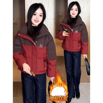 撞色短款羽絨棉服女2026冬季新款小個子韓版顯瘦加棉加厚保暖棉襖