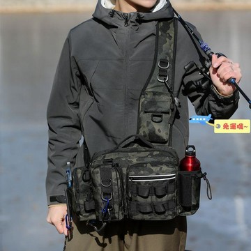 瑪薩威多功能路亞胸包斜挎包 大腰包釣魚插杆包 戶外運動揹包