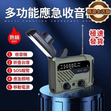 【現貨】應急收音機 防災 持手機充電 戶外便攜緊急避難多功能手電筒 露營 野餐收音機手搖發電手機充電器 旅行手搖應急照