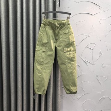 軍綠色休閑工裝牛仔褲女春季薄款時尚寬松洋氣百搭九分束腳哈倫褲