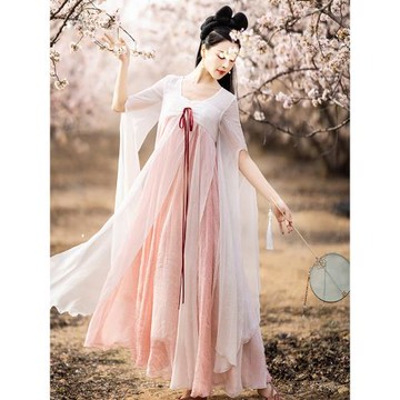 【小梅春透】原創設計感改良漢服襦裙女夏粉色連衣裙仙氣拍照裙子