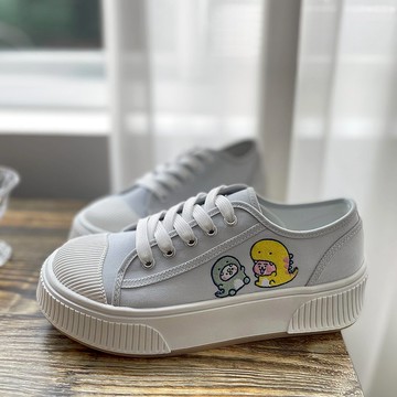 Paidal x卡娜赫拉的小動物 恐龍系列綁帶厚底休閒鞋帆布鞋-灰