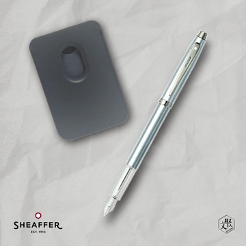 客製化刻字【SHEAFFER】100系列銀鋼筆-F尖+手機磁性卡夾禮盒 (原廠正貨)