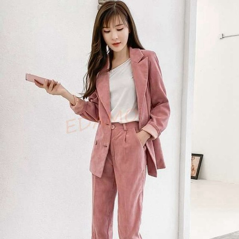 ピンク スーツレディース パンツスーツ 通勤 通学 フォーマル カジュアル 韓国風 2点セット レディーススーツ コーデュロイ 春物 秋冬 通販 Lineポイント最大get Lineショッピング