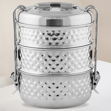 《DANICA》Heirloom 3層錘紋不鏽鋼便當盒-圓點-- 環保餐盒 保鮮盒 午餐盒 飯盒