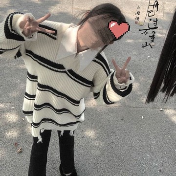 【XL-8XL大尺碼】👩毛衣 針織衫 秋冬穿搭 針織上衣 FORGE 網紅韓版複古寬鬆V領毛邊流蘇破洞