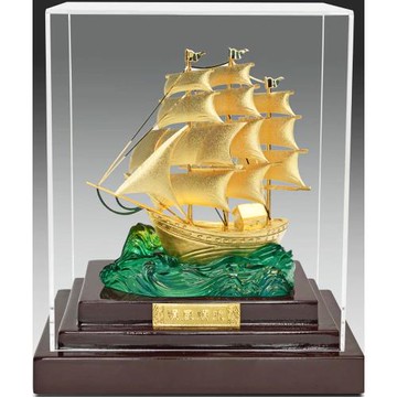 [開運陶源] 純金箔雕塑小櫥窗～【一帆風順】順風順水