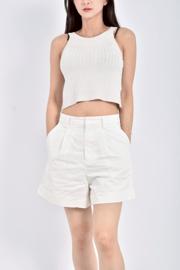 (L) lovfee高腰質感反摺白色短褲