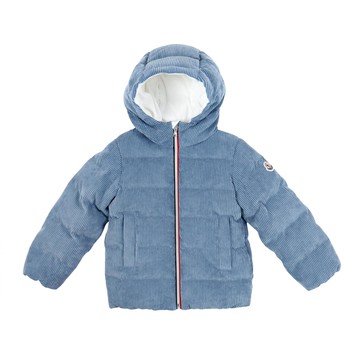 Moncler Enfant Kids 藍色燈心絨連帽羽絨外套