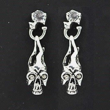 B2865 白水鑽耳釘 垂墜式骷髏頭 粗耳針耳環 316L鈦鋼 防過敏 個性 墜式耳骨釘 不生鏽
