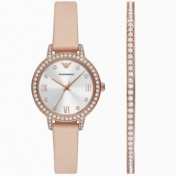 EMPORIO ARMANI 亞曼尼 Cleo 環鑽女錶 手錶手環禮盒組-32mm AR80069SET
