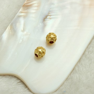 Tl- （20pcs/份）- 沙金保色7mm雕紋愛心孔珠 diy手工飾品配件 手鍊串隔珠圓珠材料