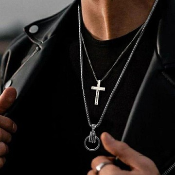 復古項鏈男款街頭嘻哈十字架戒指套鏈男女款吊墜情侶鎖骨鏈【聚物優品】