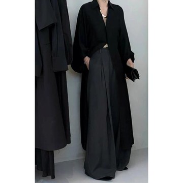 秋季復古暗黑系禪意高級感日常通勤新中式國風襯衫闊腿褲兩件套裝