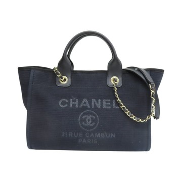 CHANEL 香奈兒 Deauville 沙灘包 手提包 黑色 帆布 (缺小袋) AS325 【二手名牌BRAND OFF】