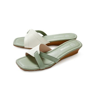 NG鞋特賣★GREEN PINEMIT方頭柔軟羊皮楔型涼拖鞋 綠色 (00700566)