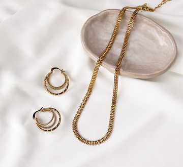 歐美時尚耳環項鍊套組 -蛇骨鍊簡約款