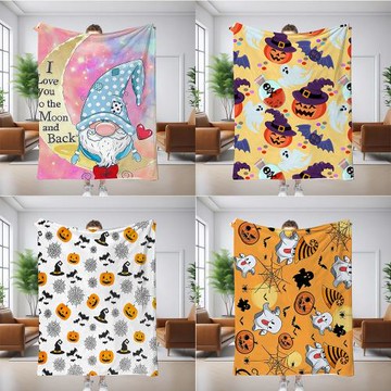 2025新款萬圣節數碼印花法蘭絨毛毯辦公室空調午睡毯子柔軟沙發毯