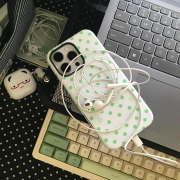 薄荷綠波點適用蘋果17Pro手機殼iPhone16/15雙層14/13菲林12/11硬