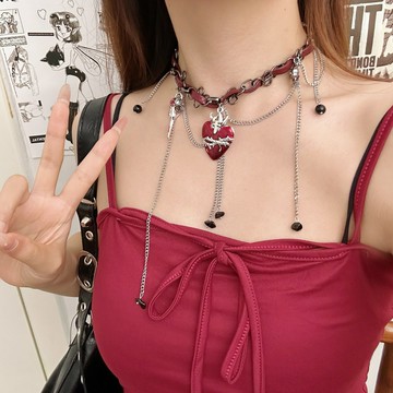 【台灣公司 可打統編】免運 重工愛心嘻哈街頭項鏈暗黑朋克小眾設計高級感鎖骨鏈冷淡風頸鏈女 可開發票 全館五折 工廠現貨直銷 新品特價 z9211