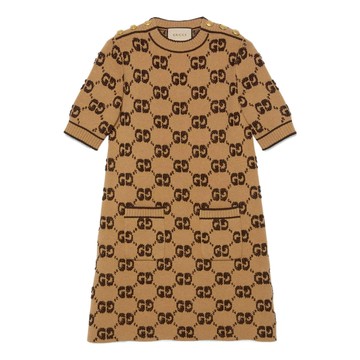 (WMNS) Gucci GG wool boucl jacquard dress 'Camel Brown'