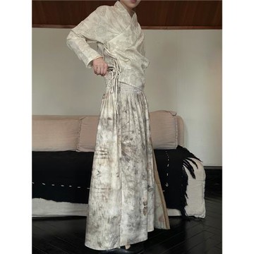 八井octsui【枯蘭復花】新中式禪意植物染百褶裙高腰松緊半身裙