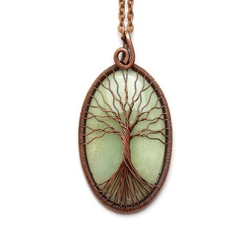 亞馬遜石項鍊 Wirewrapped 生命之樹吊墜寶石項鍊