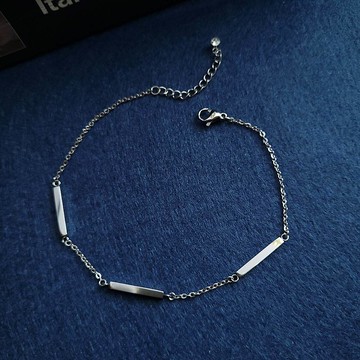 魅惑深夜。光澤直條白鋼腳鍊  不怕水不變色防過敏