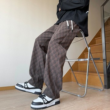 【HOT 本舖】男装2024秋冬新品新面料條紋平腳褲寬鬆舒適百搭潮流時尚顯高顯瘦港風個性潮牌休閒褲男