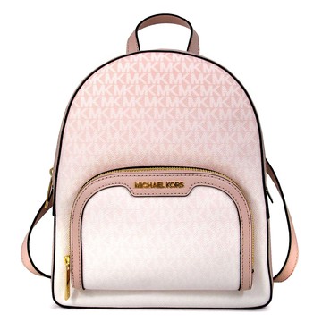 MICHAEL KORS JAYCEE 金字LOGO裸膚粉色漸層防刮滿版皮革滾邊雙層後背包(中款)