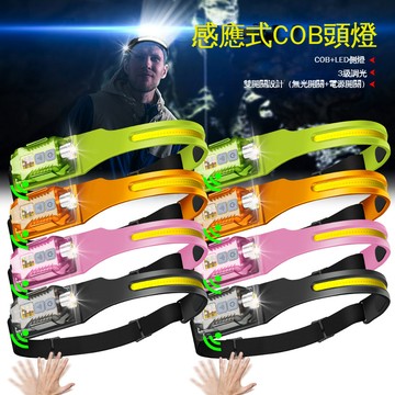 升級版多功能可拆卸頭燈新款揮手感應COB頭燈戶外手電筒二合一騎行燈USB充電夜跑步燈LED强光頭燈