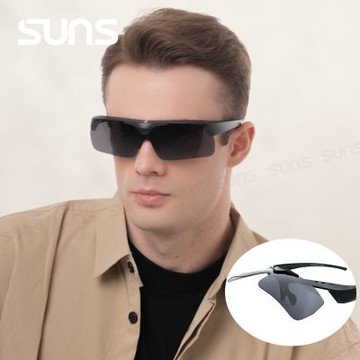 【SUNS】台灣製上翻式偏光墨鏡 夜魅霧黑 20g輕量設計 抗UV400/防眩光/可單戴/可套式