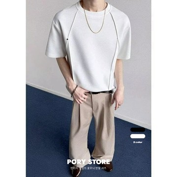 【PORY STORE】獨家！韓系clean fit 痞帥解構鉚釘短t 舒適 挺版 實拍 韓系 男生 寬鬆短Tee 短袖