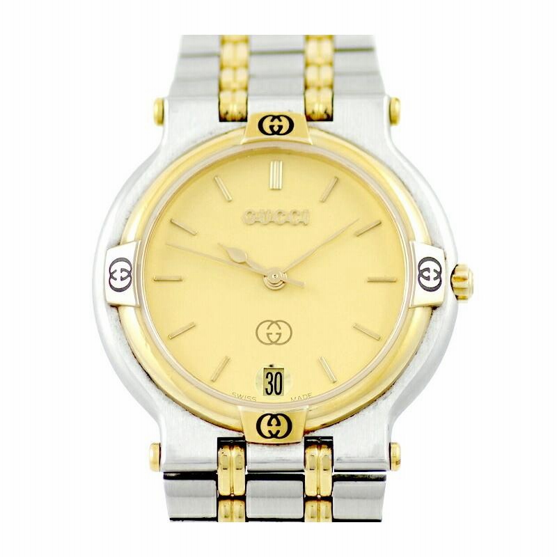 GUCCI時計 グッチ新品電池 稼動品 美品]GUCCI グッチ 腕時計 9000L コンビ イエロー 新品電池 稼動 美品