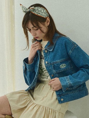 Washing Cropped Denim Jacket [Light Blue]