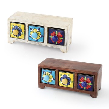 【預訂】波希米亞瓷磚風彩色三格收納盒