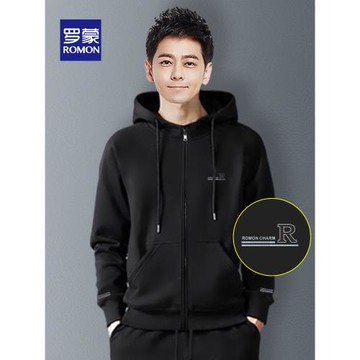 羅蒙開衫衛衣男士秋冬2025新款加絨加厚連帽拉鏈上衣印花長袖外套