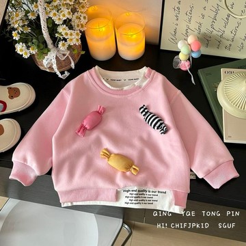 ❤️ATL❤️ 女童上衣、女童衛衣、兒童衛衣，宇奇格男童女童2026春秋新款韓版休閒卡通糖果色假兩件長袖衛衣。