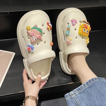 可愛卡通洞洞鞋女夏季外穿2025年新款厚底防滑兩穿涼鞋包頭涼拖鞋