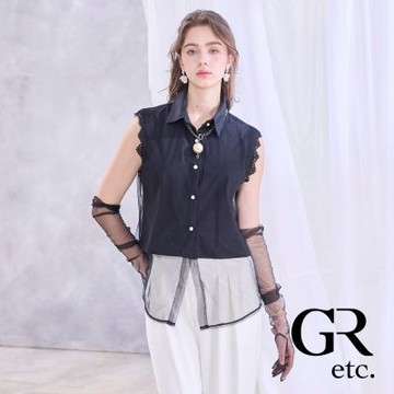 【GLORY21】網路獨賣款-etc.雪紡紗拼接蕾絲襯衫式背心-黑色