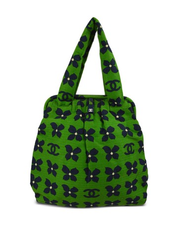 CHANEL Pre-Owned - 2002 CC floral-jacquard handbag - women - Canvas - One Size - Green