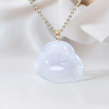 淡紫底翡翠彌勒佛吊飾 18K金墜頭 | 天然緬甸玉翡翠 | 送禮