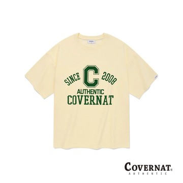 [COVERNAT] 男女同款休閒百搭字母印花短袖圓領打底衫T恤 （奶油色）[H8]