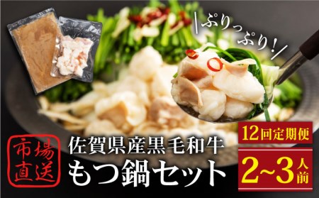 佐賀県産黒毛和牛 もつ鍋セット 2～3人前黒毛和牛 牛肉 モツ 鍋 定期便 [HAD142]