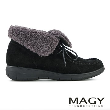 MAGY 泰迪絨毛百搭真皮短靴 黑色 #15930