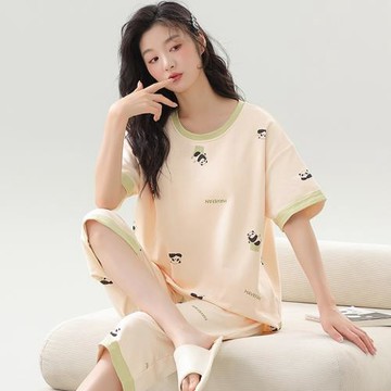 高級感睡衣女夏季純棉短袖七分褲2025新款薄款寬松大碼家居服套裝