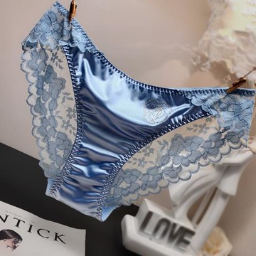 歐美法式輕奢性感蕾絲內褲女山茶花無痕絲滑緞面女士三角褲純棉襠